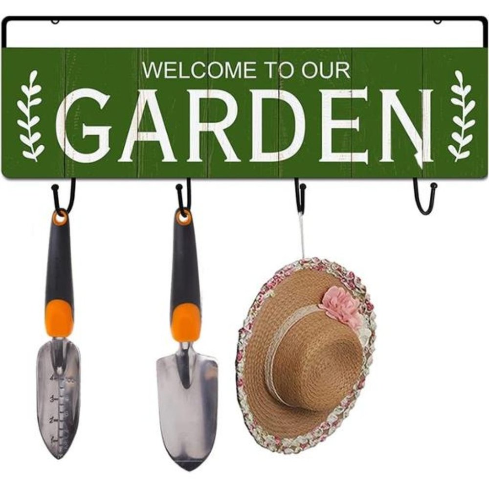Garden Signs for Outdoor Decorative, Wood Front Door Decorations (Green Garden)
